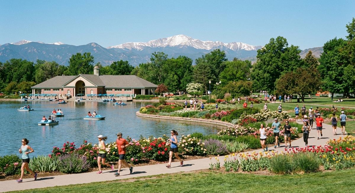 Washington Park Denver lake and runners