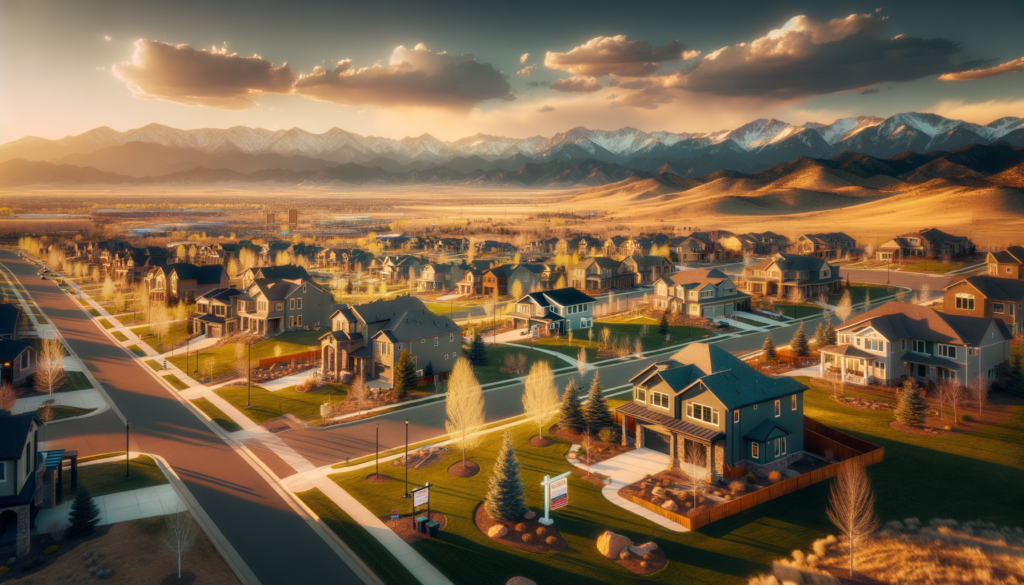 Aerial view of South Denver neighborhoods with Rocky Mountain views showing the Q1 2026 housing market landscape