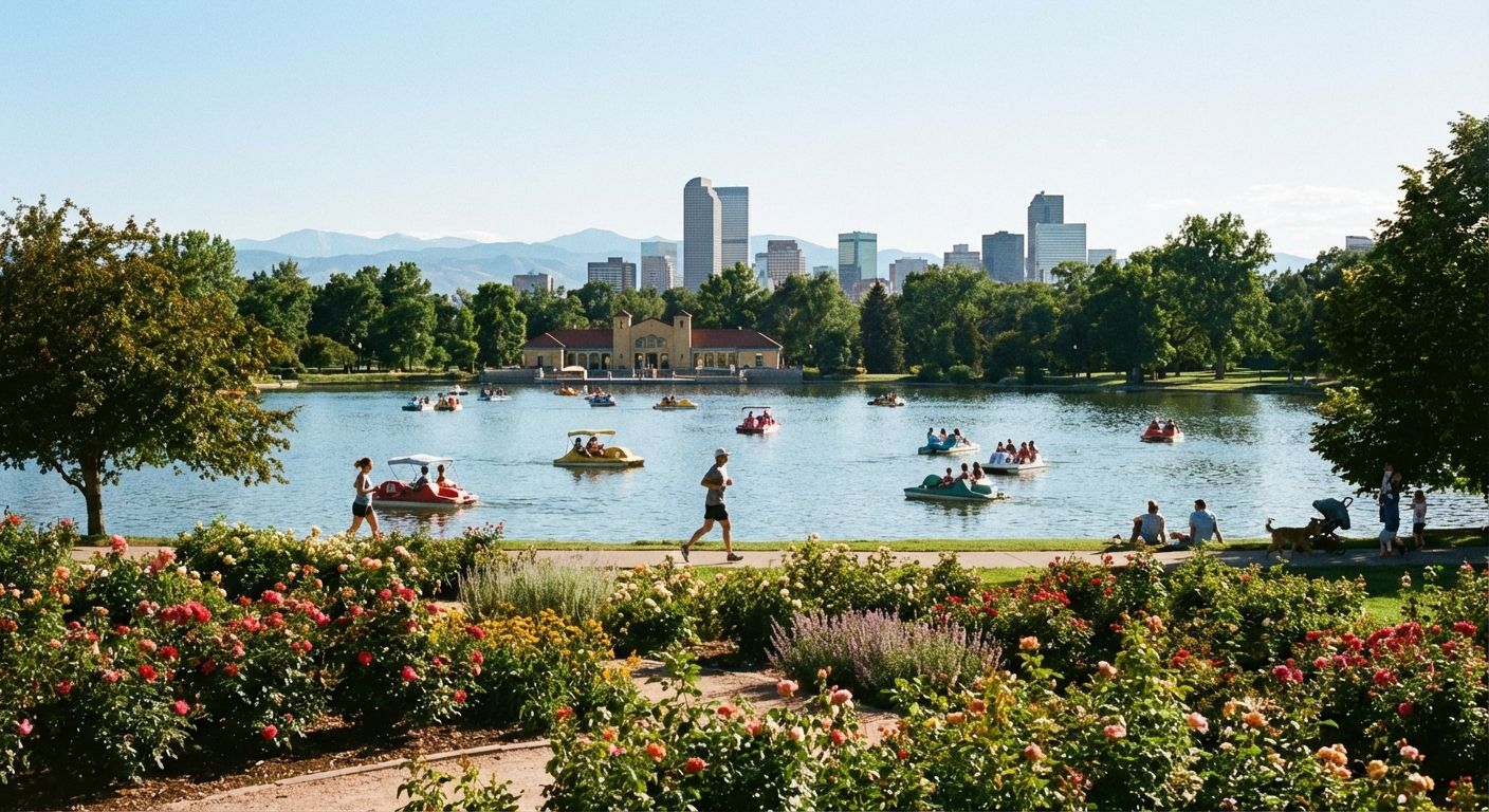 Washington Park Denver lake and joggers