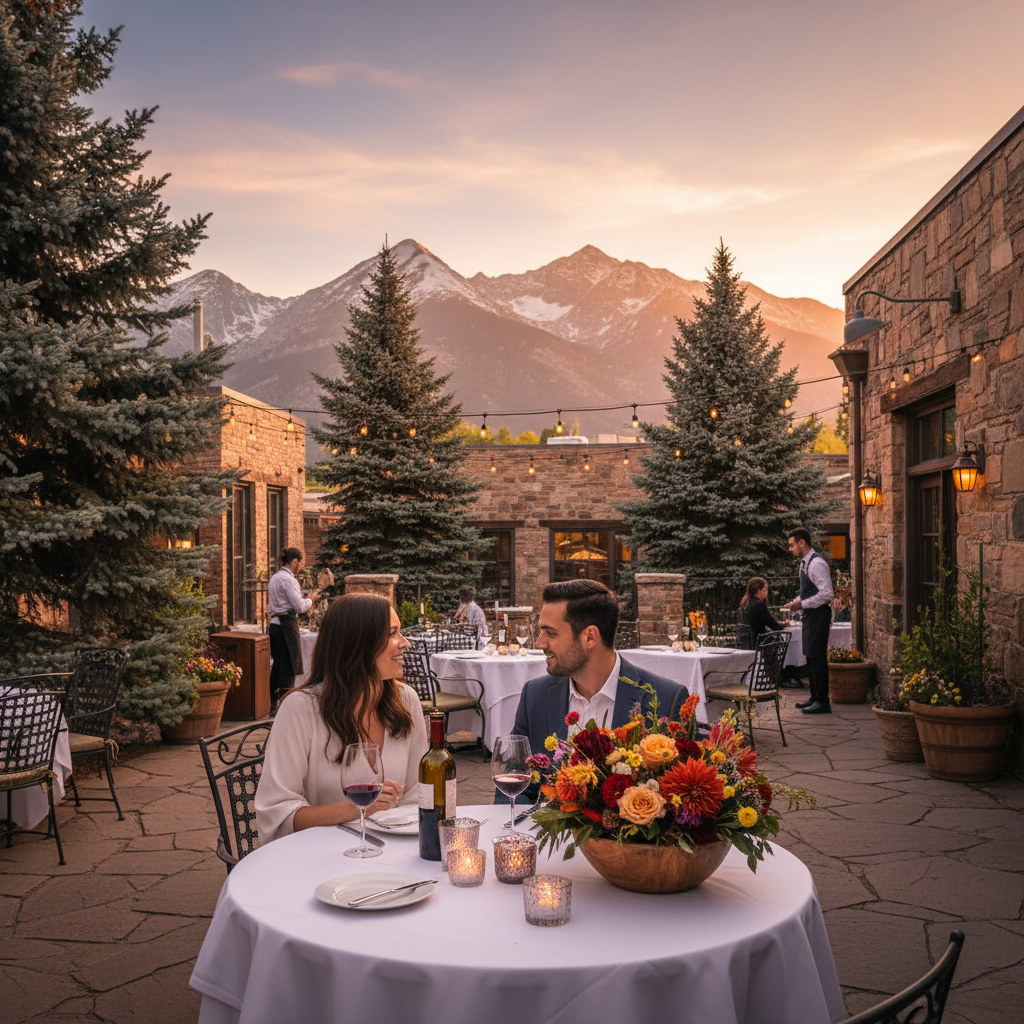 Romantic date night restaurant in South Denver Colorado with mountain views