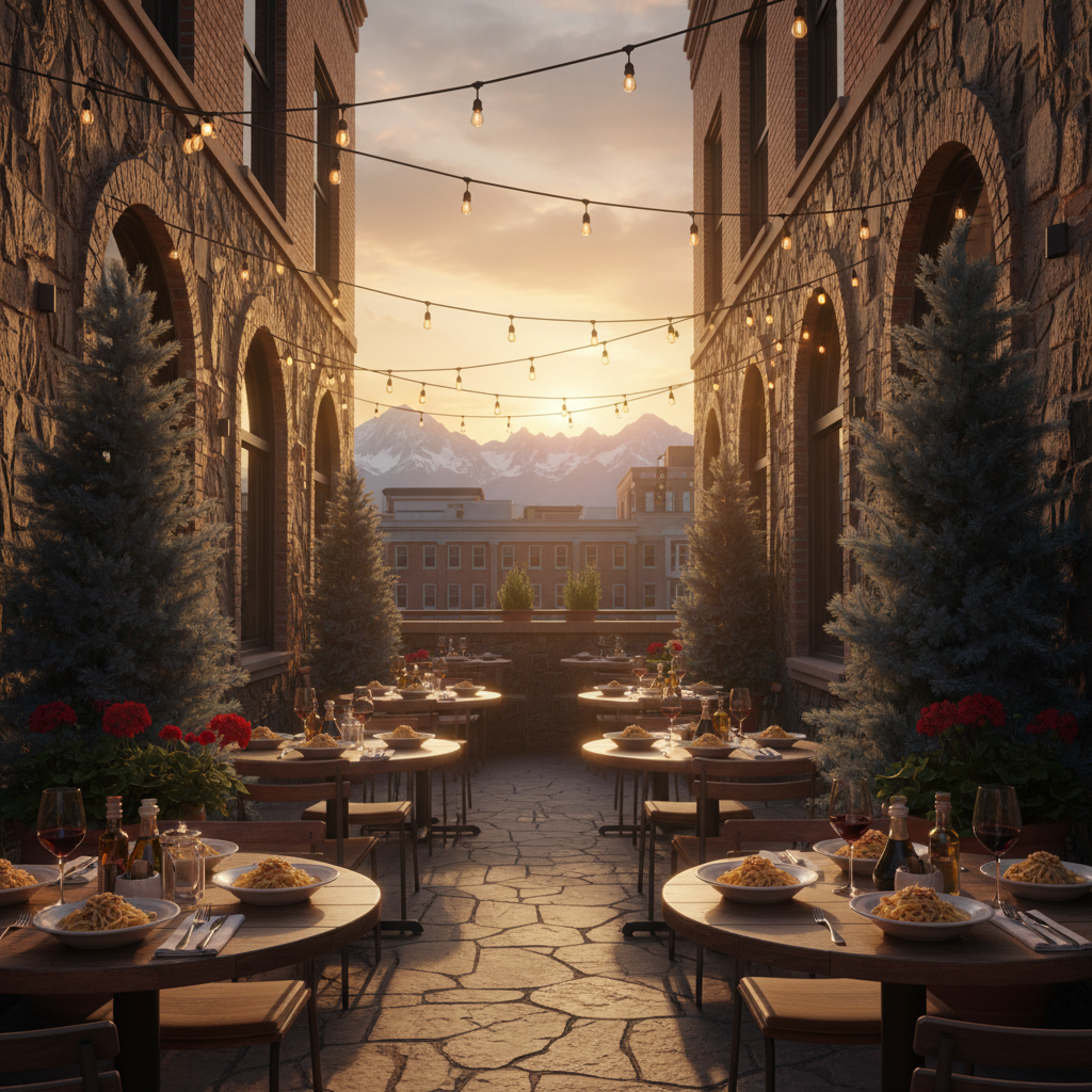 North Italia Denver Italian restaurant patio at golden hour in Cherry Creek