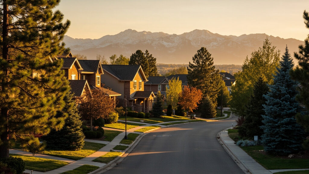 Buying a home in Greenwood Village Colorado - luxury residential neighborhood with Rocky Mountains view