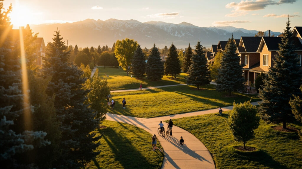 Free things to do in South Denver — Washington Park and the Colorado Rockies at golden hour