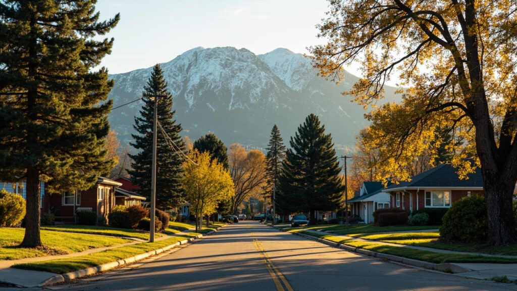Hampden South neighborhood in South Denver with residential streets and Rocky Mountain views
