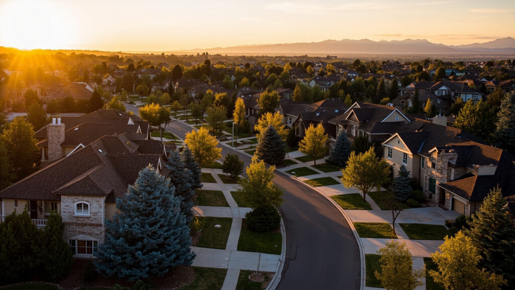 Aerial view of Englewood Colorado residential neighborhood for relocation guide