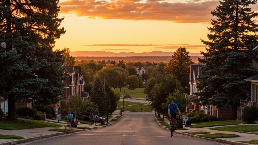South Denver locals enjoying outdoor weekend activities in a sunny park with mountain views