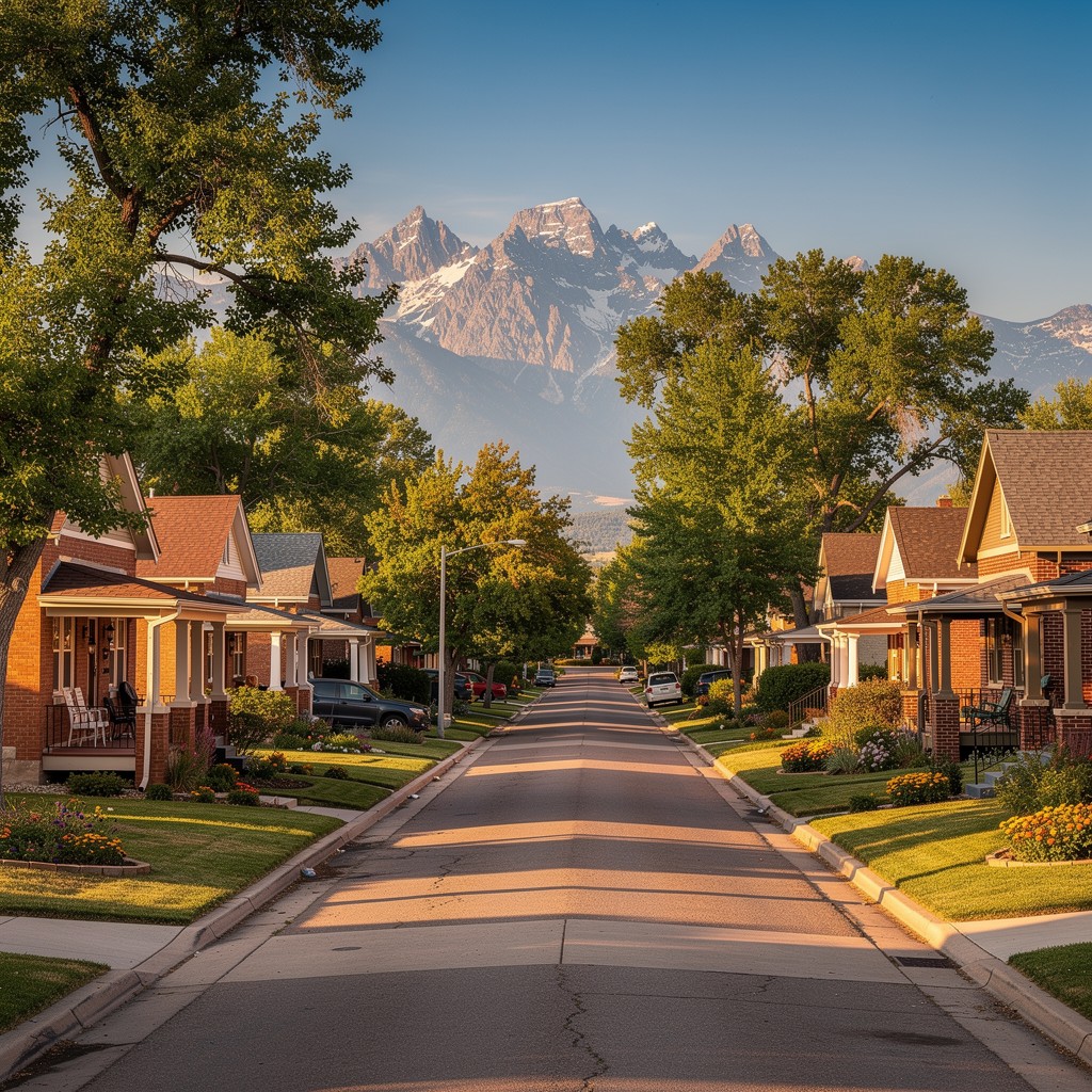Charming homes in Observatory Park Denver neighborhood with Rocky Mountains on the horizon